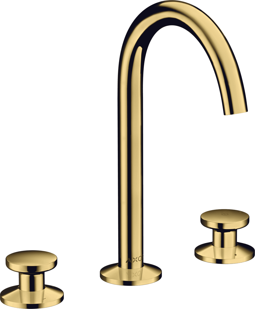 HANSGROHE AXOR One 3-Loch Waschtischarmatur Select 170 mit Push-Open Ablaufgarnitur #48070990 - Polished Gold Optic