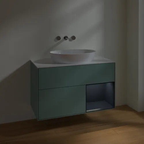 Bild von VILLEROY BOCH Finion Waschbeckenunterschrank, mit Beleuchtung, 2 Auszüge, 1000 x 603 x 501 mm, Olive Matt Lacquer / Midnight Blue Matt Lacquer / Glass White Matt #FA21HGGM