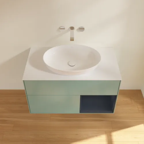Bild von VILLEROY BOCH Finion Waschbeckenunterschrank, mit Beleuchtung, 2 Auszüge, 1000 x 603 x 501 mm, Olive Matt Lacquer / Midnight Blue Matt Lacquer / Glass White Matt #FA21HGGM