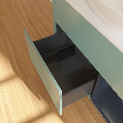 Bild von VILLEROY BOCH Finion Waschbeckenunterschrank, mit Beleuchtung, 2 Auszüge, 1000 x 603 x 501 mm, Olive Matt Lacquer / Midnight Blue Matt Lacquer / Glass White Matt #FA21HGGM