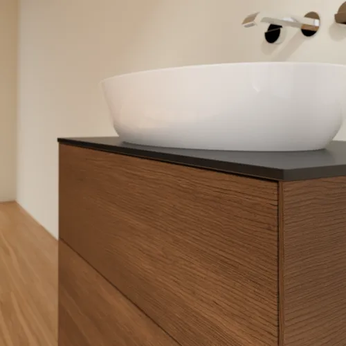 Bild von VILLEROY BOCH Finion Waschbeckenunterschrank, 2 Auszüge, 800 x 603 x 501 mm, Walnut Veneer / Glass Black Matt #F99200GN