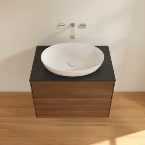 Bild von VILLEROY BOCH Finion Waschbeckenunterschrank, 2 Auszüge, 800 x 603 x 501 mm, Walnut Veneer / Glass Black Matt #F99200GN