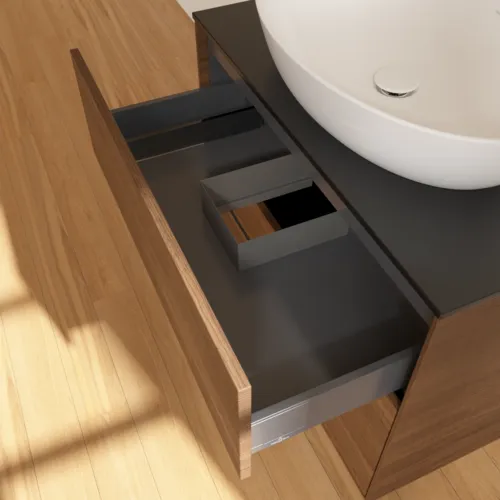 Bild von VILLEROY BOCH Finion Waschbeckenunterschrank, 2 Auszüge, 800 x 603 x 501 mm, Walnut Veneer / Glass Black Matt #F99200GN