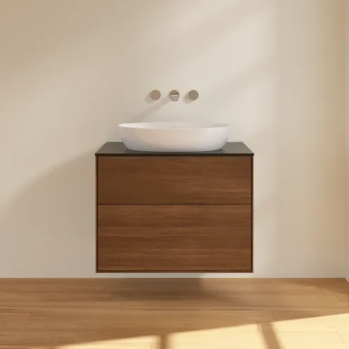 Bild von VILLEROY BOCH Finion Waschbeckenunterschrank, 2 Auszüge, 800 x 603 x 501 mm, Walnut Veneer / Glass Black Matt #F99200GN
