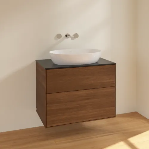 Bild von VILLEROY BOCH Finion Waschbeckenunterschrank, 2 Auszüge, 800 x 603 x 501 mm, Walnut Veneer / Glass Black Matt #F99200GN