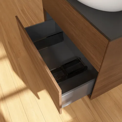 Bild von VILLEROY BOCH Finion Waschbeckenunterschrank, 2 Auszüge, 800 x 603 x 501 mm, Walnut Veneer / Glass Black Matt #F99200GN