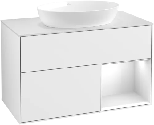 Obrázek VILLEROY BOCH Finion Vanity unit, with lighting, 2 pull-out compartments, 1000 x 603 x 501 mm, Glossy White Lacquer / Glossy White Lacquer / Glass White Matt #FA21GFGF
