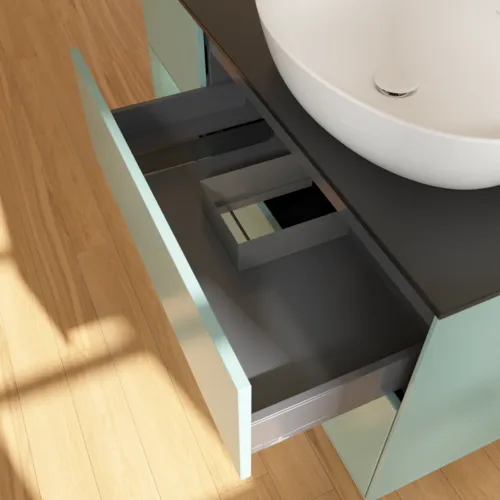 Bild von VILLEROY BOCH Finion Waschbeckenunterschrank, mit Beleuchtung, 3 Auszüge, 1200 x 603 x 501 mm, Olive Matt Lacquer / Olive Matt Lacquer / Glass Black Matt #FA42GMGM