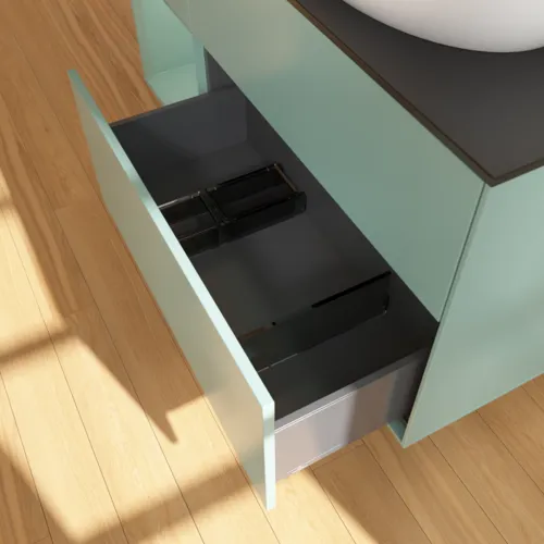 Bild von VILLEROY BOCH Finion Waschbeckenunterschrank, mit Beleuchtung, 3 Auszüge, 1200 x 603 x 501 mm, Olive Matt Lacquer / Olive Matt Lacquer / Glass Black Matt #FA42GMGM
