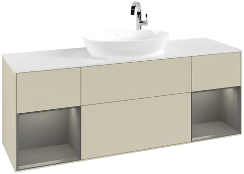 Obrázek VILLEROY BOCH Finion Vanity unit, with lighting, 4 pull-out compartments, 1600 x 603 x 501 mm, Silk Grey Matt Lacquer / Anthracite Matt Lacquer / Glass White Matt #F981GKHJ