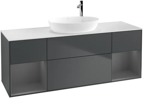 VILLEROY BOCH Finion Vanity unit, with lighting, 4 pull-out compartments, 1600 x 603 x 501 mm, Midnight Blue Matt Lacquer / Anthracite Matt Lacquer / Glass White Matt #F981GKHG resmi