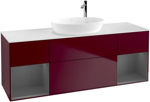 VILLEROY BOCH Finion Vanity unit, with lighting, 4 pull-out compartments, 1600 x 603 x 501 mm, Peony Matt Lacquer / Anthracite Matt Lacquer / Glass White Matt #F981GKHB resmi