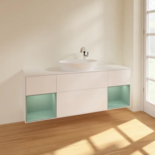 VILLEROY BOCH Finion Waschbeckenunterschrank, mit Beleuchtung, 4 Auszüge, 1600 x 603 x 501 mm, White Matt Lacquer / Olive Matt Lacquer / Glass White Matt #F981GMMT, Bild 2