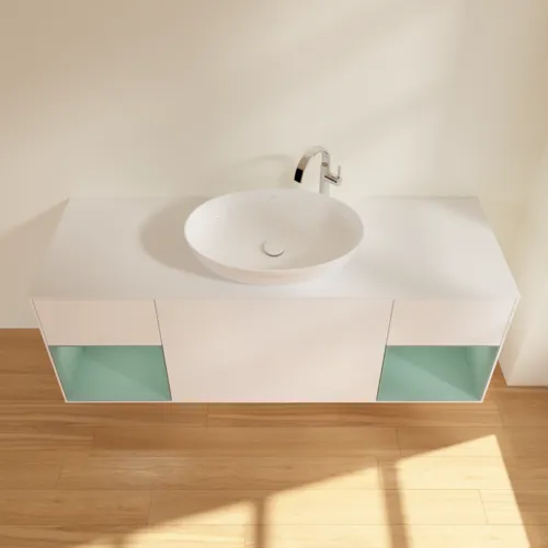 VILLEROY BOCH Finion Waschbeckenunterschrank, mit Beleuchtung, 4 Auszüge, 1600 x 603 x 501 mm, White Matt Lacquer / Olive Matt Lacquer / Glass White Matt #F981GMMT, Bild 4