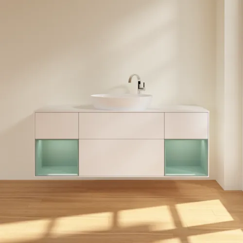 VILLEROY BOCH Finion Waschbeckenunterschrank, mit Beleuchtung, 4 Auszüge, 1600 x 603 x 501 mm, White Matt Lacquer / Olive Matt Lacquer / Glass White Matt #F981GMMT, Bild 3