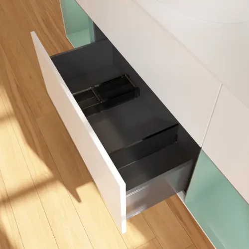 VILLEROY BOCH Finion Waschbeckenunterschrank, mit Beleuchtung, 4 Auszüge, 1600 x 603 x 501 mm, White Matt Lacquer / Olive Matt Lacquer / Glass White Matt #F981GMMT, Bild 7