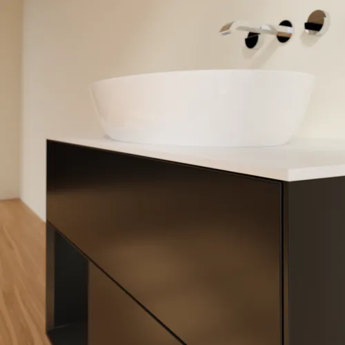 Bild von VILLEROY BOCH Finion Waschbeckenunterschrank, mit Beleuchtung, 2 Auszüge, 1000 x 603 x 501 mm, Black Matt Lacquer / Black Matt Lacquer / Glass White Matt #FA11PDPD