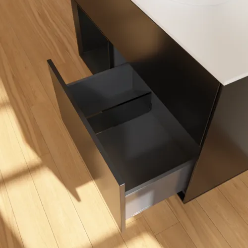 Bild von VILLEROY BOCH Finion Waschbeckenunterschrank, mit Beleuchtung, 2 Auszüge, 1000 x 603 x 501 mm, Black Matt Lacquer / Black Matt Lacquer / Glass White Matt #FA11PDPD