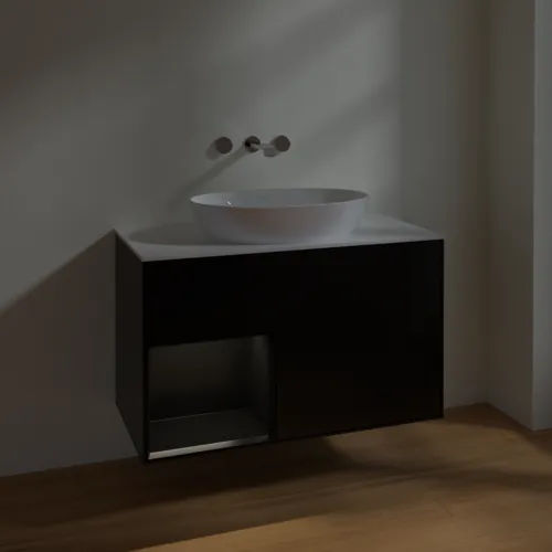 Bild von VILLEROY BOCH Finion Waschbeckenunterschrank, mit Beleuchtung, 2 Auszüge, 1000 x 603 x 501 mm, Black Matt Lacquer / Black Matt Lacquer / Glass White Matt #FA11PDPD