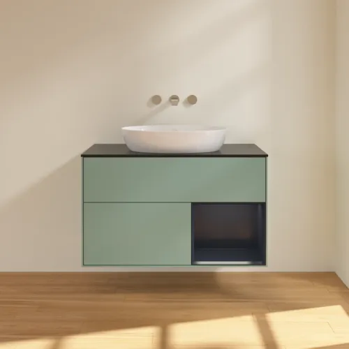 Bild von VILLEROY BOCH Finion Waschbeckenunterschrank, mit Beleuchtung, 2 Auszüge, 1000 x 603 x 501 mm, Olive Matt Lacquer / Midnight Blue Matt Lacquer / Glass Black Matt #FA22HGGM