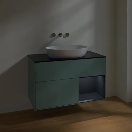 Bild von VILLEROY BOCH Finion Waschbeckenunterschrank, mit Beleuchtung, 2 Auszüge, 1000 x 603 x 501 mm, Olive Matt Lacquer / Midnight Blue Matt Lacquer / Glass Black Matt #FA22HGGM