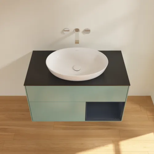 Bild von VILLEROY BOCH Finion Waschbeckenunterschrank, mit Beleuchtung, 2 Auszüge, 1000 x 603 x 501 mm, Olive Matt Lacquer / Midnight Blue Matt Lacquer / Glass Black Matt #FA22HGGM