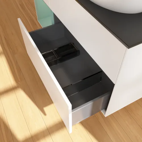 VILLEROY BOCH Finion Waschbeckenunterschrank, mit Beleuchtung, 3 Auszüge, 1200 x 603 x 501 mm, White Matt Lacquer / Olive Matt Lacquer / Glass Black Matt #FA42GMMT, Bild 7
