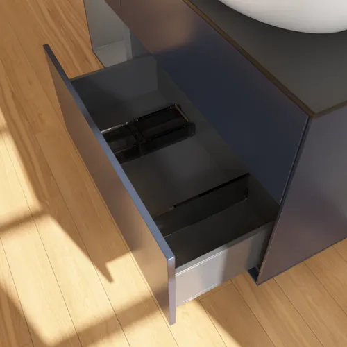 Bild von VILLEROY BOCH Finion Waschbeckenunterschrank, mit Beleuchtung, 3 Auszüge, 1200 x 603 x 501 mm, Midnight Blue Matt Lacquer / Anthracite Matt Lacquer / Glass Black Matt #FA42GKHG