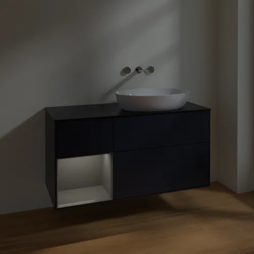 Bild von VILLEROY BOCH Finion Waschbeckenunterschrank, mit Beleuchtung, 3 Auszüge, 1200 x 603 x 501 mm, Midnight Blue Matt Lacquer / Anthracite Matt Lacquer / Glass Black Matt #FA42GKHG