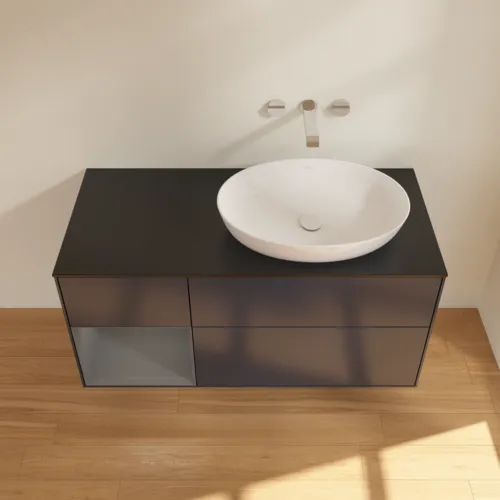 Bild von VILLEROY BOCH Finion Waschbeckenunterschrank, mit Beleuchtung, 3 Auszüge, 1200 x 603 x 501 mm, Midnight Blue Matt Lacquer / Anthracite Matt Lacquer / Glass Black Matt #FA42GKHG