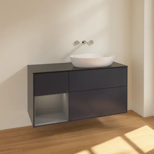 Bild von VILLEROY BOCH Finion Waschbeckenunterschrank, mit Beleuchtung, 3 Auszüge, 1200 x 603 x 501 mm, Midnight Blue Matt Lacquer / Anthracite Matt Lacquer / Glass Black Matt #FA42GKHG