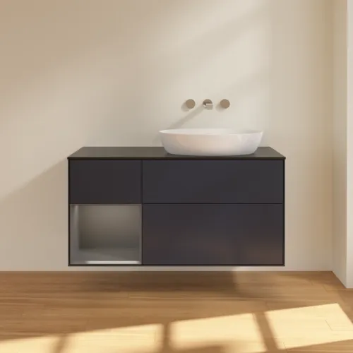 Bild von VILLEROY BOCH Finion Waschbeckenunterschrank, mit Beleuchtung, 3 Auszüge, 1200 x 603 x 501 mm, Midnight Blue Matt Lacquer / Anthracite Matt Lacquer / Glass Black Matt #FA42GKHG