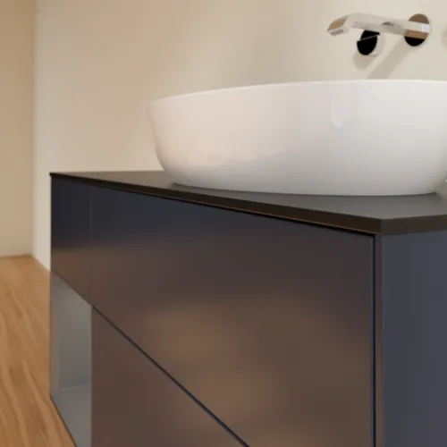 Bild von VILLEROY BOCH Finion Waschbeckenunterschrank, mit Beleuchtung, 3 Auszüge, 1200 x 603 x 501 mm, Midnight Blue Matt Lacquer / Anthracite Matt Lacquer / Glass Black Matt #FA42GKHG