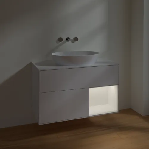 Bild von VILLEROY BOCH Finion Waschbeckenunterschrank, mit Beleuchtung, 2 Auszüge, 1000 x 603 x 501 mm, Glossy White Lacquer / White Matt Lacquer / Glass White Matt #FA21MTGF