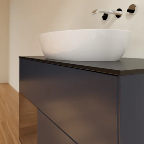 Bild von VILLEROY BOCH Finion Waschbeckenunterschrank, mit Beleuchtung, 2 Auszüge, 1000 x 603 x 501 mm, Midnight Blue Matt Lacquer / Walnut Veneer / Glass Black Matt #FA12GNHG
