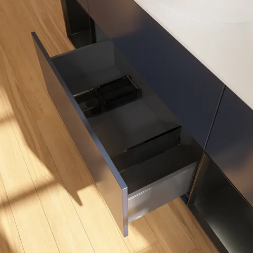 Bild von VILLEROY BOCH Finion Waschbeckenunterschrank, mit Beleuchtung, 4 Auszüge, 1600 x 603 x 501 mm, Midnight Blue Matt Lacquer / Black Matt Lacquer / Glass White Matt #F981PDHG