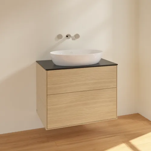 VILLEROY BOCH Finion Waschbeckenunterschrank, 2 Auszüge, 800 x 603 x 501 mm, Oak Veneer / Glass Black Matt #F99200PC, Bild 2