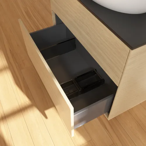 VILLEROY BOCH Finion Waschbeckenunterschrank, 2 Auszüge, 800 x 603 x 501 mm, Oak Veneer / Glass Black Matt #F99200PC, Bild 6