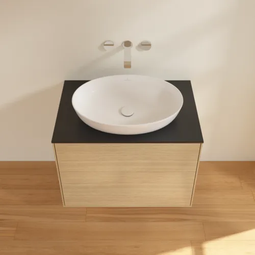 VILLEROY BOCH Finion Waschbeckenunterschrank, 2 Auszüge, 800 x 603 x 501 mm, Oak Veneer / Glass Black Matt #F99200PC, Bild 4
