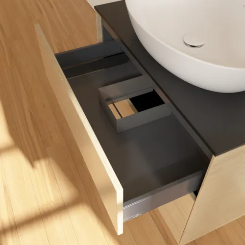 VILLEROY BOCH Finion Waschbeckenunterschrank, 2 Auszüge, 800 x 603 x 501 mm, Oak Veneer / Glass Black Matt #F99200PC, Bild 7