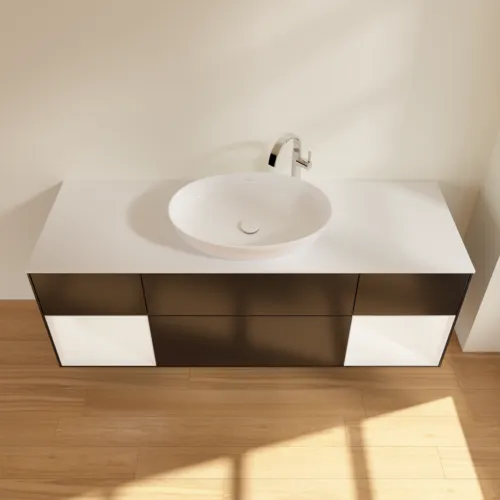 Bild von VILLEROY BOCH Finion Waschbeckenunterschrank, mit Beleuchtung, 4 Auszüge, 1600 x 603 x 501 mm, Black Matt Lacquer / White Matt Lacquer / Glass White Matt #F981MTPD