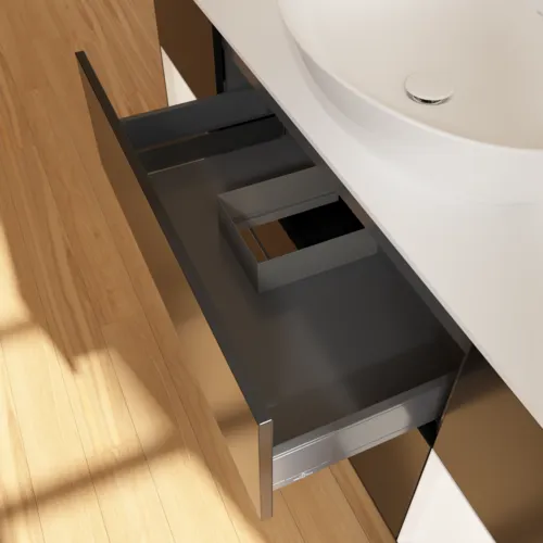 Bild von VILLEROY BOCH Finion Waschbeckenunterschrank, mit Beleuchtung, 4 Auszüge, 1600 x 603 x 501 mm, Black Matt Lacquer / White Matt Lacquer / Glass White Matt #F981MTPD