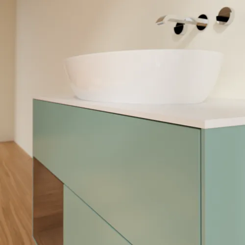 Picture of VILLEROY BOCH Finion Vanity unit, with lighting, 2 pull-out compartments, 1000 x 603 x 501 mm, Olive Matt Lacquer / Walnut Veneer / Glass White Matt #FA11GNGM