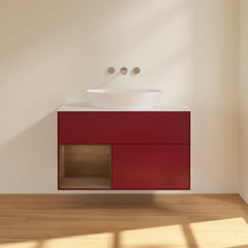 Obrázek VILLEROY BOCH Finion Vanity unit, with lighting, 2 pull-out compartments, 1000 x 603 x 501 mm, Peony Matt Lacquer / Walnut Veneer / Glass White Matt #FA11GNHB