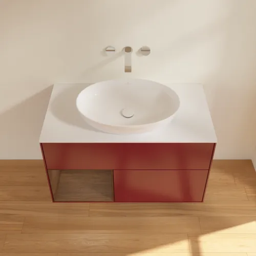 Obrázek VILLEROY BOCH Finion Vanity unit, with lighting, 2 pull-out compartments, 1000 x 603 x 501 mm, Peony Matt Lacquer / Walnut Veneer / Glass White Matt #FA11GNHB