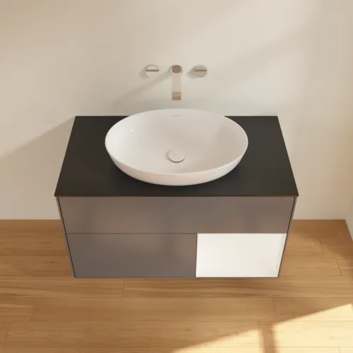 Obrázek VILLEROY BOCH Finion Vanity unit, with lighting, 2 pull-out compartments, 1000 x 603 x 501 mm, Anthracite Matt Lacquer / White Matt Lacquer / Glass Black Matt #FA22MTGK