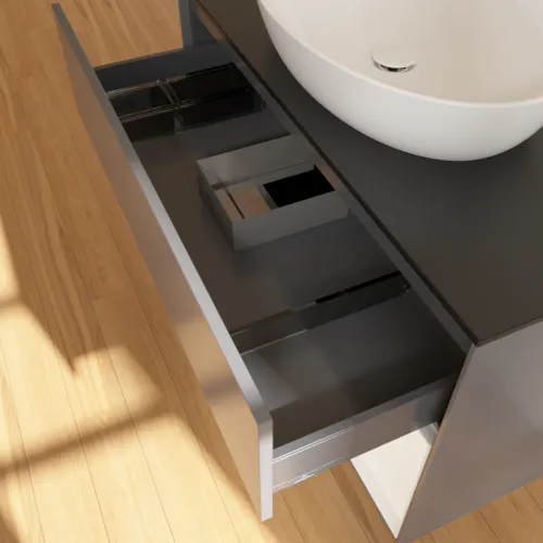 Obrázek VILLEROY BOCH Finion Vanity unit, with lighting, 2 pull-out compartments, 1000 x 603 x 501 mm, Anthracite Matt Lacquer / White Matt Lacquer / Glass Black Matt #FA22MTGK