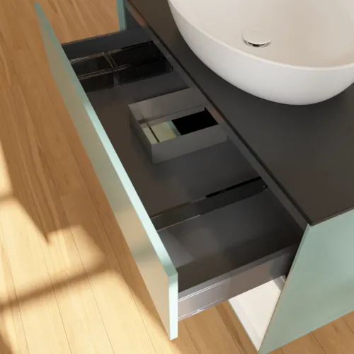 Bild von VILLEROY BOCH Finion Waschbeckenunterschrank, mit Beleuchtung, 2 Auszüge, 1000 x 603 x 501 mm, Olive Matt Lacquer / White Matt Lacquer / Glass Black Matt #FA22MTGM