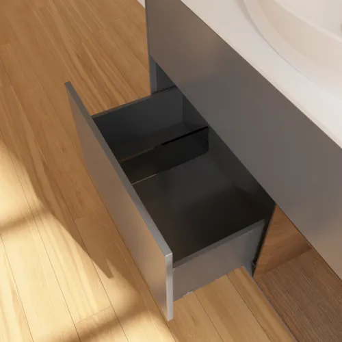 Bild von VILLEROY BOCH Finion Waschbeckenunterschrank, mit Beleuchtung, 2 Auszüge, 1000 x 603 x 501 mm, Anthracite Matt Lacquer / Walnut Veneer / Glass White Matt #FA21GNGK