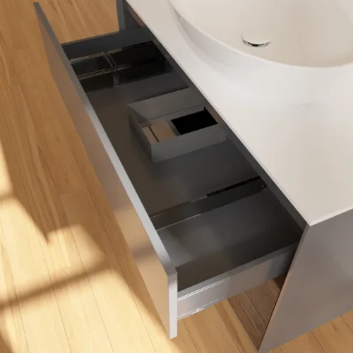 Bild von VILLEROY BOCH Finion Waschbeckenunterschrank, mit Beleuchtung, 2 Auszüge, 1000 x 603 x 501 mm, Anthracite Matt Lacquer / Walnut Veneer / Glass White Matt #FA21GNGK
